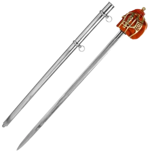Steel sword with brass basket hilt